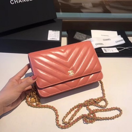 Chanel WOC Bolso de hombro con solapa de cuero de piel de oveja original D33814 rosa
