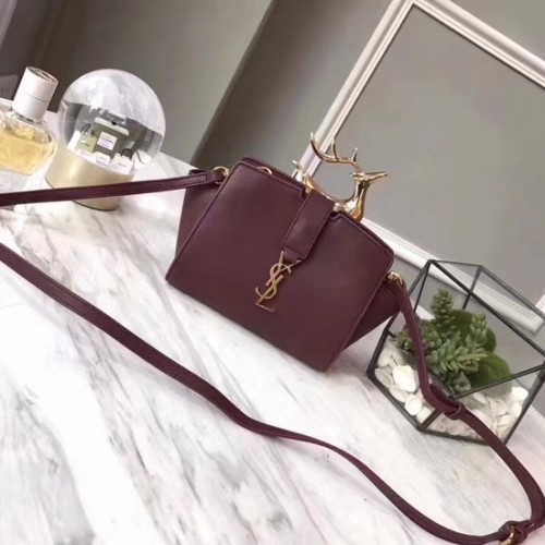 SAINT LAURENT Bolso bandolera pequeño Monogram Cabas de piel 3805 Vino