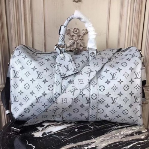 Louis Vuitton Monogram Macassar Canvas Keepall 45CM Correa M43817 Plata