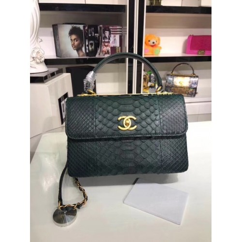 Bolso tote de piel de serpiente Chanel Original A92236 Verde negruzco