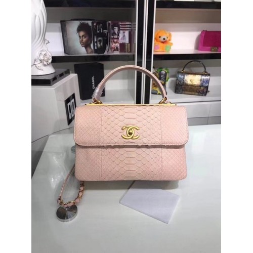 Bolso tote de cuero de piel de serpiente original de Chanel A92236 rosa