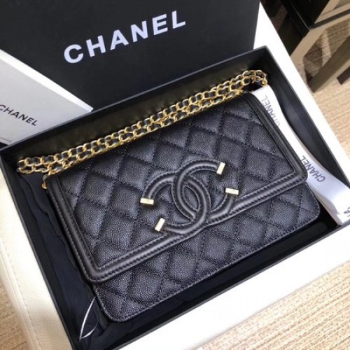 Chanel Flap Shoulder Bag Original Caviar Leather 5698 negro
