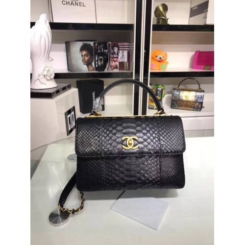 Bolso tote de cuero de piel de serpiente original de Chanel A92236 negro