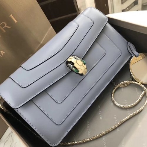 Bvlgari Original Piel de becerro serpenti forever Bolso de hombro 97521 Azul claro
