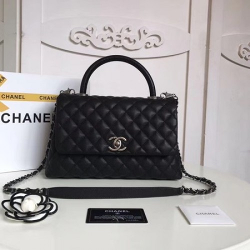 Chanel Classic negro Top Handle Bag Original Sheepskin Leather A92215 negro