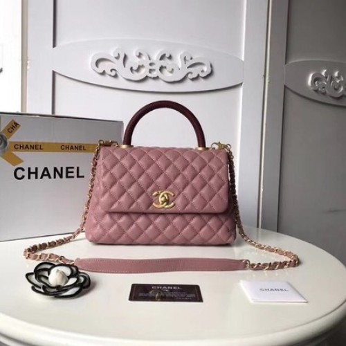 Chanel Classic Red Top Handle Bag Original Leather A92215 rosa