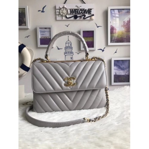 Bolso tote de cuero de piel de oveja original de Chanel A92236 hebilla de oro gris