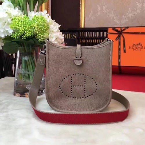 Hermes Evelyne mini 17cm Messenger Bag Piel de becerro original H1187 Gris claro