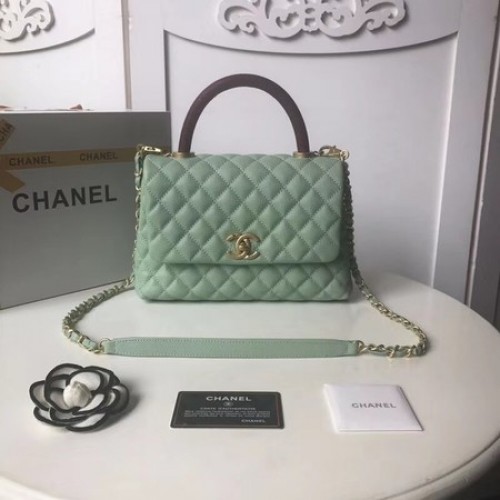 Bolso con solapa de cuero Caviar original de Chanel con asa superior A92991 Verde menta