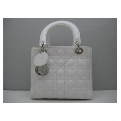 Bolso Dior Lady mediano de charol con asa superior blanco