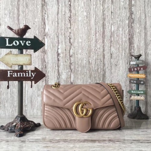 Gucci GG Marmont Matelasse Bolso de hombro de cuero 443497 Albaricoque