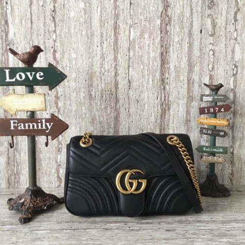 Gucci GG Marmont Matelasse Bolso de hombro de cuero 443497 Negro