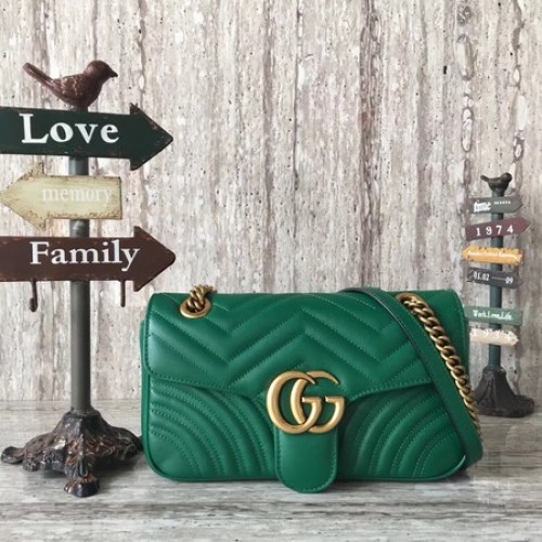 Gucci GG Marmont Matelasse Bolso de hombro de cuero 443497 Verde