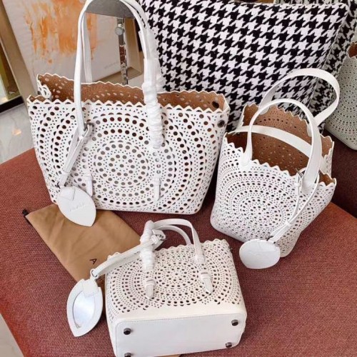 Bolso tote de cuero original calado Alaia A3658 Blanco