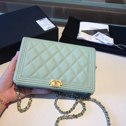 BOY CHANEL Cartera original con cadena A80287 Verde claro