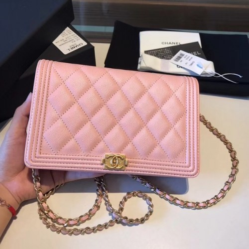 BOY CHANEL Cartera Original con Cadena A80287 Rosa