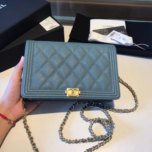 BOY CHANEL Cartera original con cadena A80287 azul