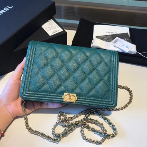 BOY CHANEL Cartera original con cadena A80287 verde