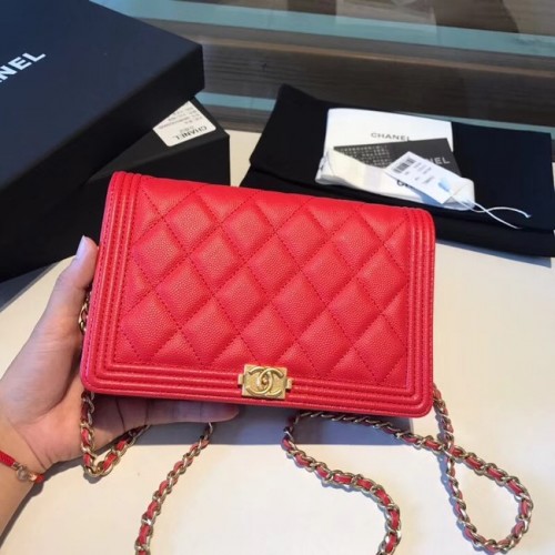 BOY CHANEL Cartera original con cadena A80287 rojo