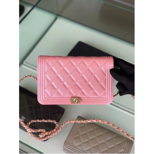 BOY CHANEL Cartera original con cadena Metal dorado B80287 Rosa