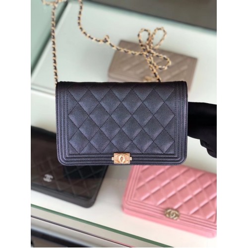 BOY CHANEL Cartera original con cadena de metal dorado B80287 negro