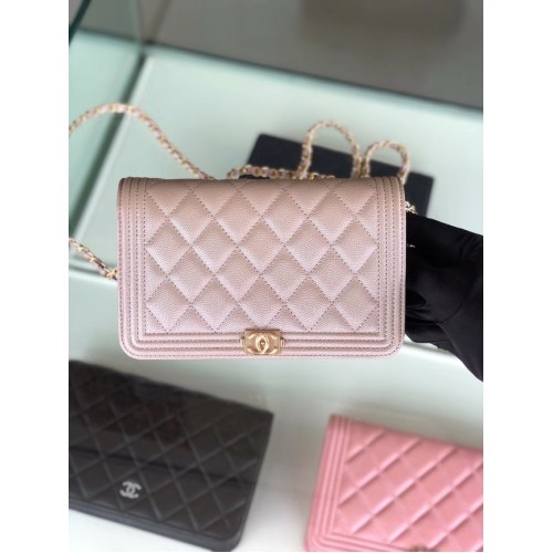 BOY CHANEL Cartera original con cadena Metal dorado B80287 Rosa claro