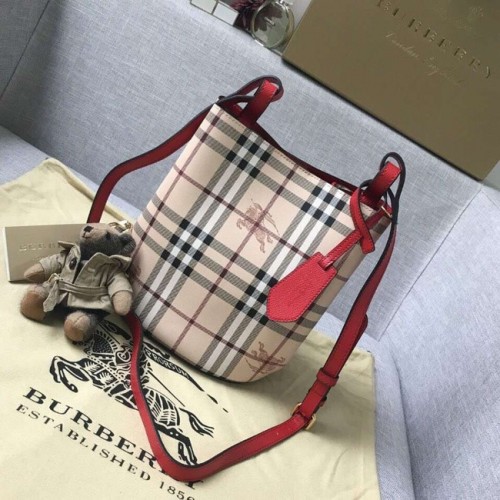 BURBERRY Bolso tote pequeño Vintage Checks y piel Banner 9657 rojo