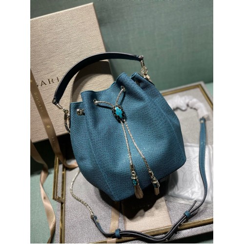 Bolso bombonera BVLGARI Original de piel de serpiente B287614 Azul