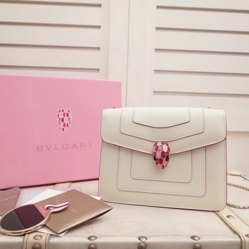 BVLGARI Serpenti Forever Flap Cover bolso de cuero 28697 blanco