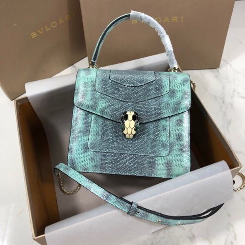 BVLGARI Serpenti Forever bolso de hombro de cuero metálico 058962 verde y negro