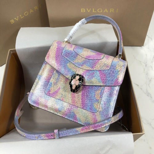 BVLGARI Serpenti Forever bolso de hombro de cuero metálico 058962 multicolor y morado