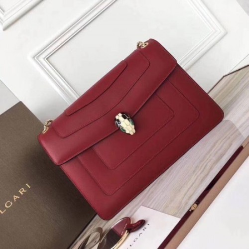 BVLGARI Serpenti Forever Bolso de hombro original de piel de becerro 3780 Granate