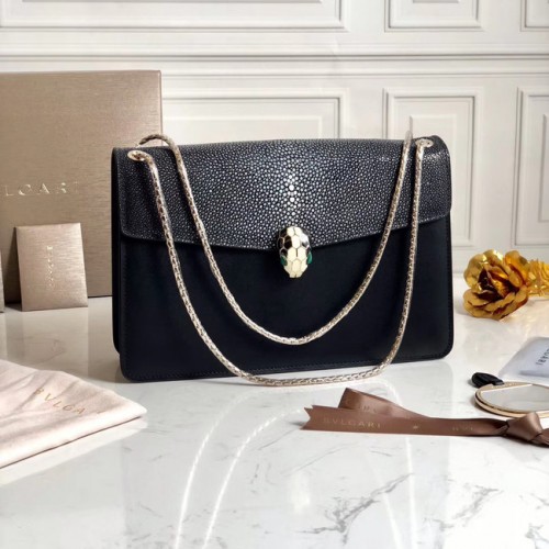 BVLGARI Serpenti Forever Bolso de hombro Piel de pez perla y piel de becerro 289013 negro