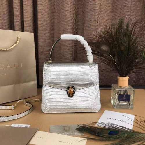 BVLGARI Serpenti Forever bolso con solapa de cuero 286999 plata