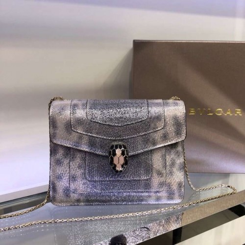 BVLGARI Serpenti Forever bandolera de cuero 34559 gris