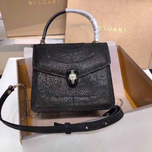 BVLGARI Serpenti Forever bolso de hombro de piel metalizada 058962 Negro