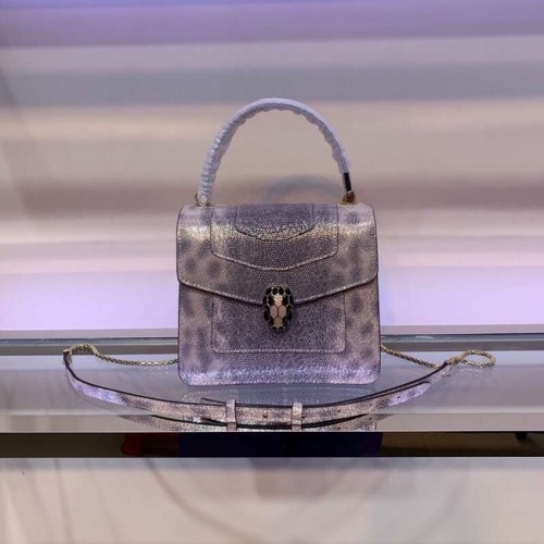 BVLGARI Serpenti Forever bolso de hombro de piel metalizada 058962 gris