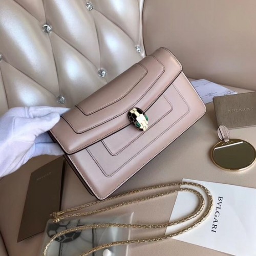 BVLGARI Serpenti Forever bolso de hombro de piel metalizada 3389 rosa claro