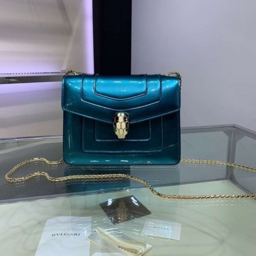 BVLGARI Serpenti Forever bolso de hombro de piel metalizada 34559 azul
