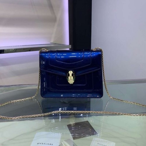 BVLGARI Serpenti Forever bolso de hombro de piel metalizada 34559 azul oscuro