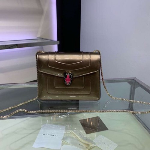 BVLGARI Serpenti Forever bolso de hombro de piel metalizada 34559 oro y rosa