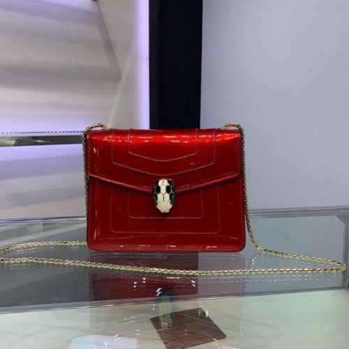 BVLGARI Serpenti Forever bolso de hombro de piel metalizada 34559 rojo