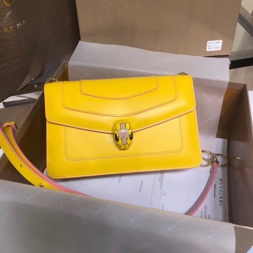 BVLGARI Serpenti Forever bolso de hombro de cuero metalizado 39174 amarillo