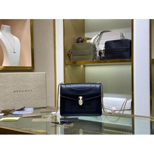 BVLGARI mini Serpenti Forever Bolso de hombro Piel de becerro 35107 Negro