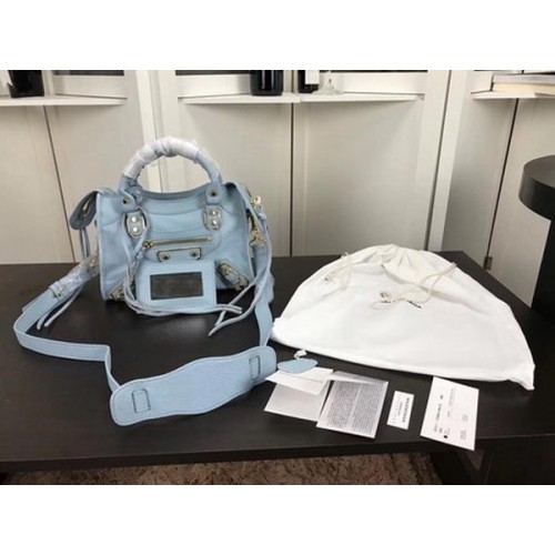 Balenciaga Giant City Gold Studs Bolso B084336 Azul claro