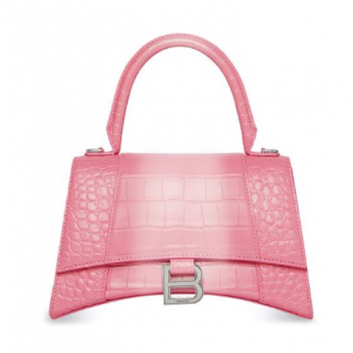 Balenciaga BOLSO DE MANO PEQUEÑO HOURGLASS PIEL DE BECERRO EN RELIEVE 59354 rosa