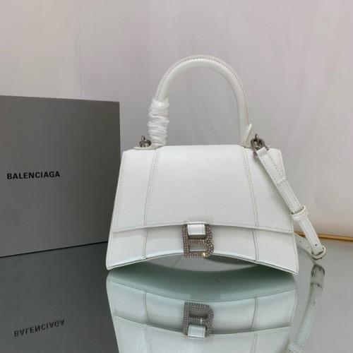 Balenciaga HOURGLASS PEQUEÑO BOLSO DE MANO SUPERIOR 592834 BLANCO Y PLATA