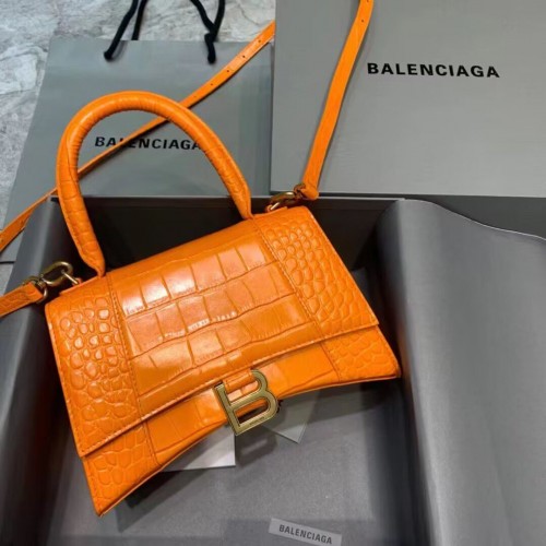 Balenciaga HOURGLASS PEQUEÑO BOLSO CON ASA SUPERIOR cocodrilo en relieve piel de becerro B108895C Naranja