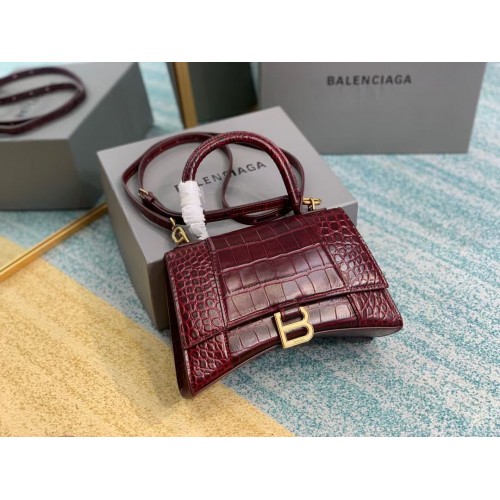 Balenciaga HOURGLASS PEQUEÑO BOLSO CON MANGO SUPERIOR cocodrilo en relieve piel de becerro B108895E Borgoña