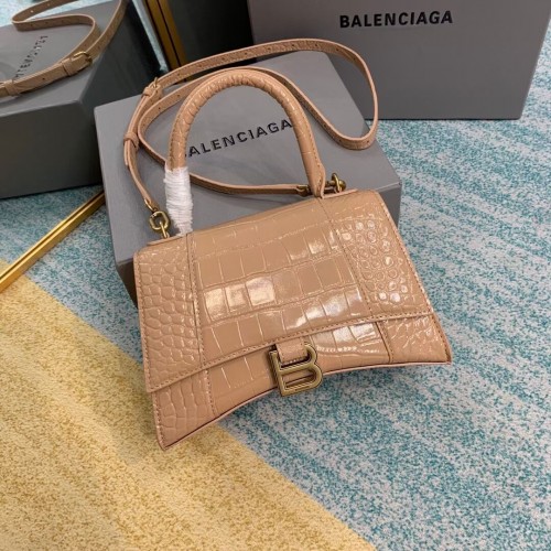 Balenciaga BOLSO PEQUEÑO HOURGLASS TOP HANDLE cocodrilo piel de becerro en relieve B108895E albaricoque